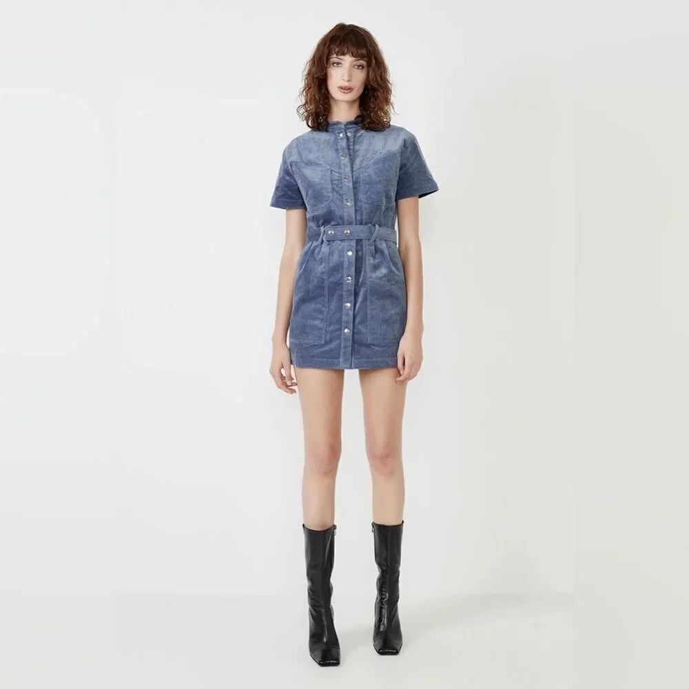 Bardot STACEY CORD MINI DRESS IN CORNFLOWER